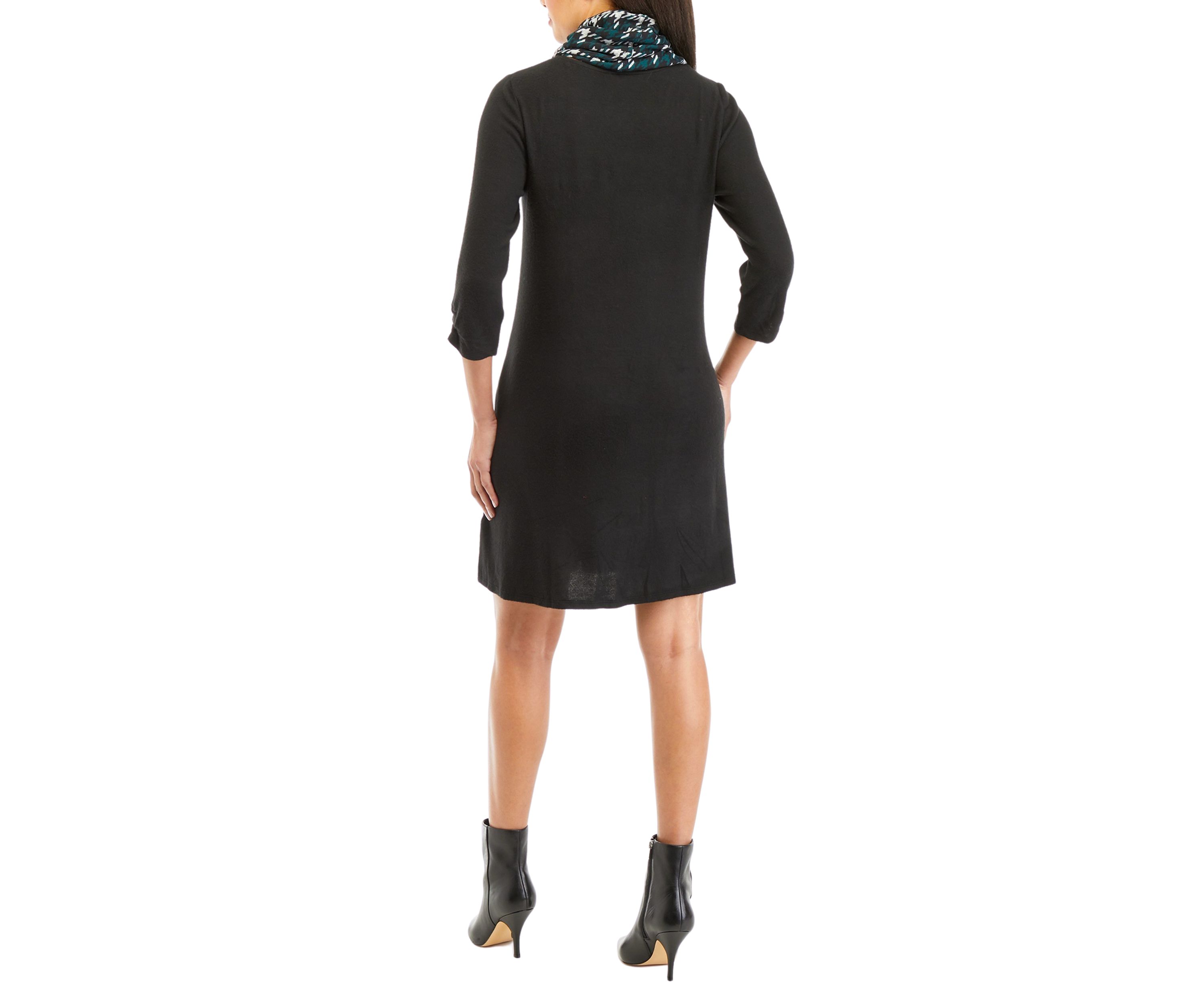 Womens 3/4 Sleeve Cozy Scarf A-Line Dress
