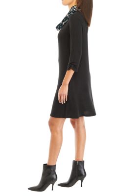 Women's 3/4 Sleeve Cozy Scarf A-Line Dress