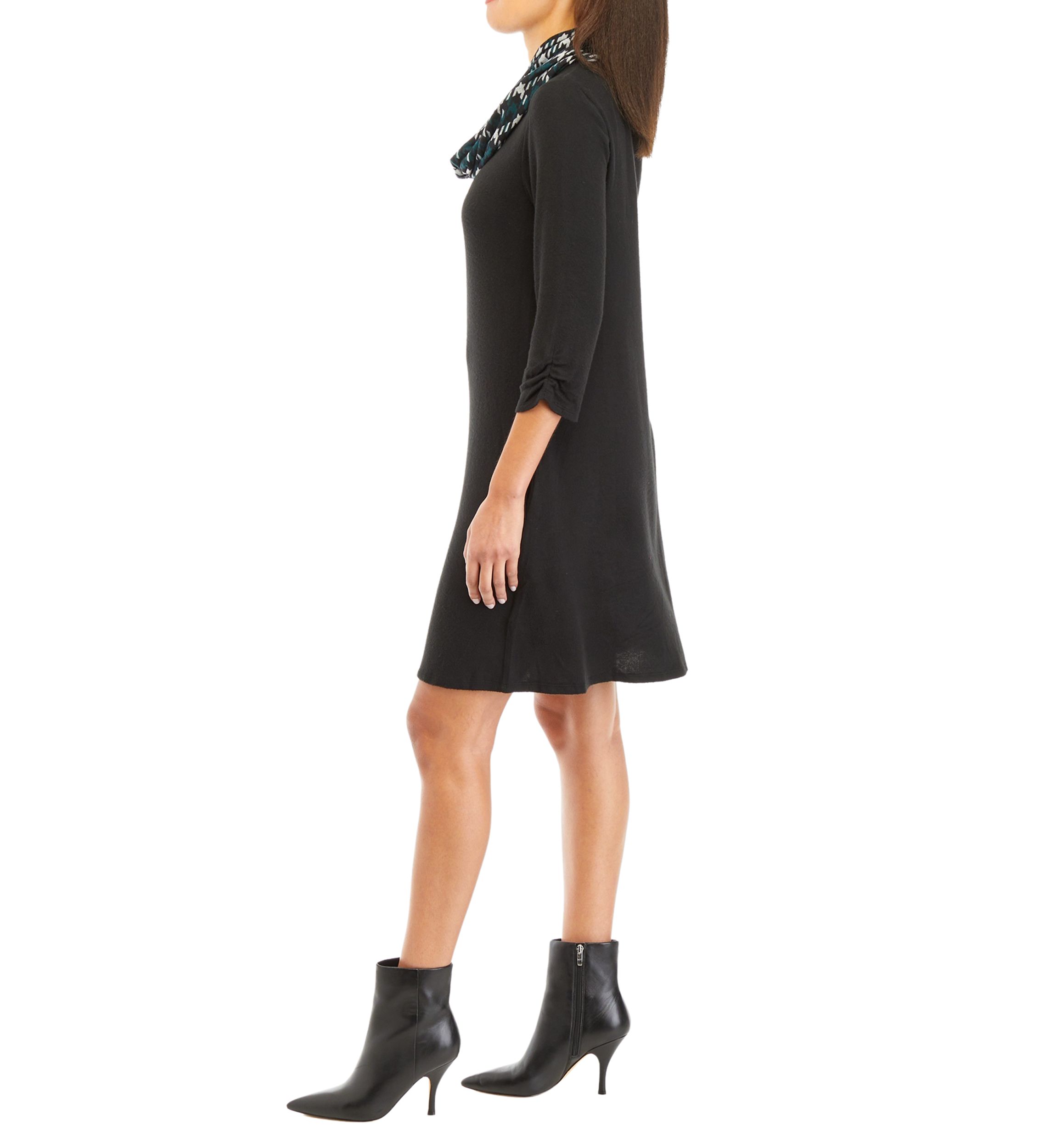 Womens 3/4 Sleeve Cozy Scarf A-Line Dress