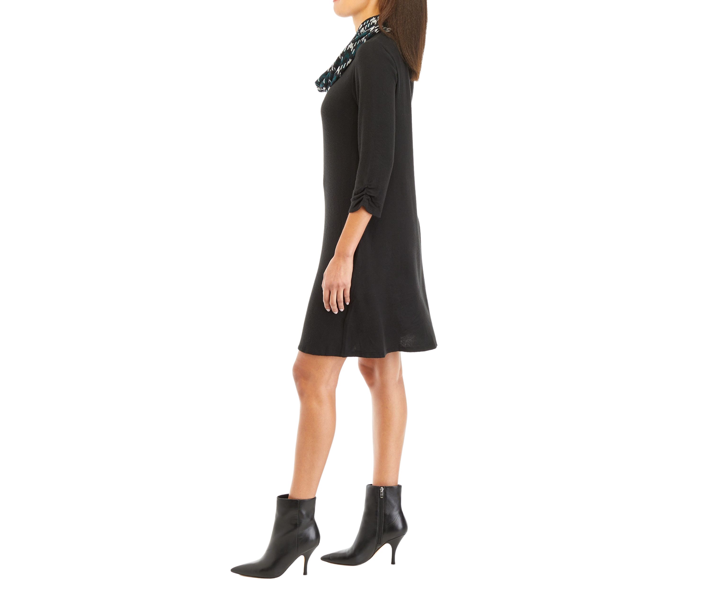 Womens 3/4 Sleeve Cozy Scarf A-Line Dress