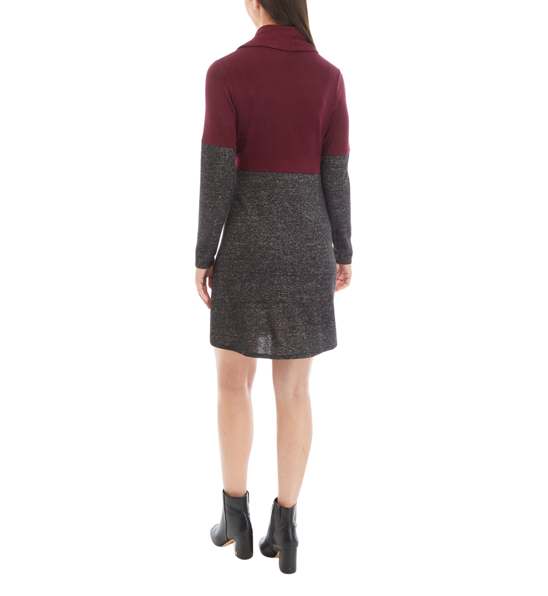 Womens Long Sleeve Cozy Scarf A-Line Color Block Dress