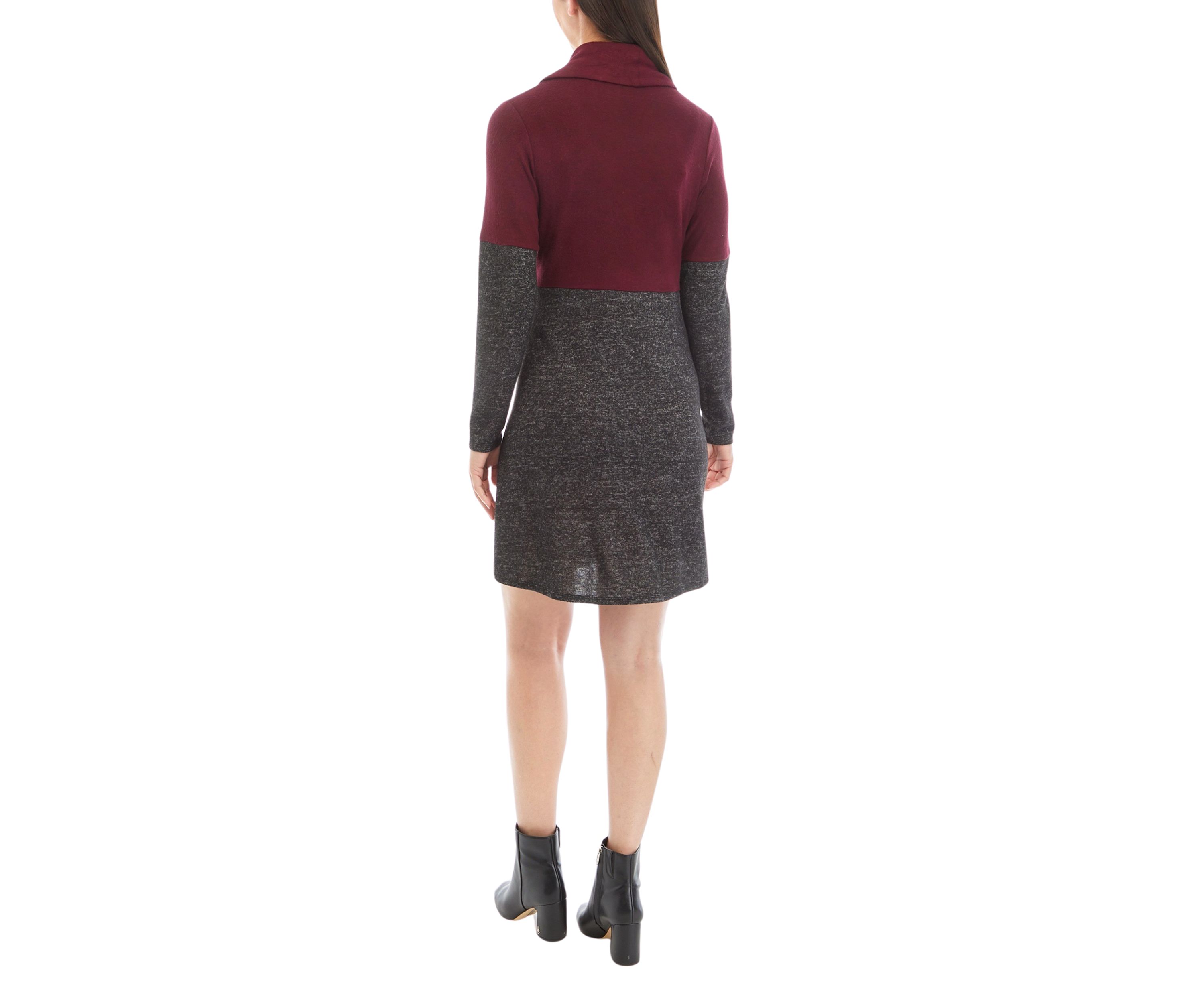 Womens Long Sleeve Cozy Scarf A-Line Color Block Dress
