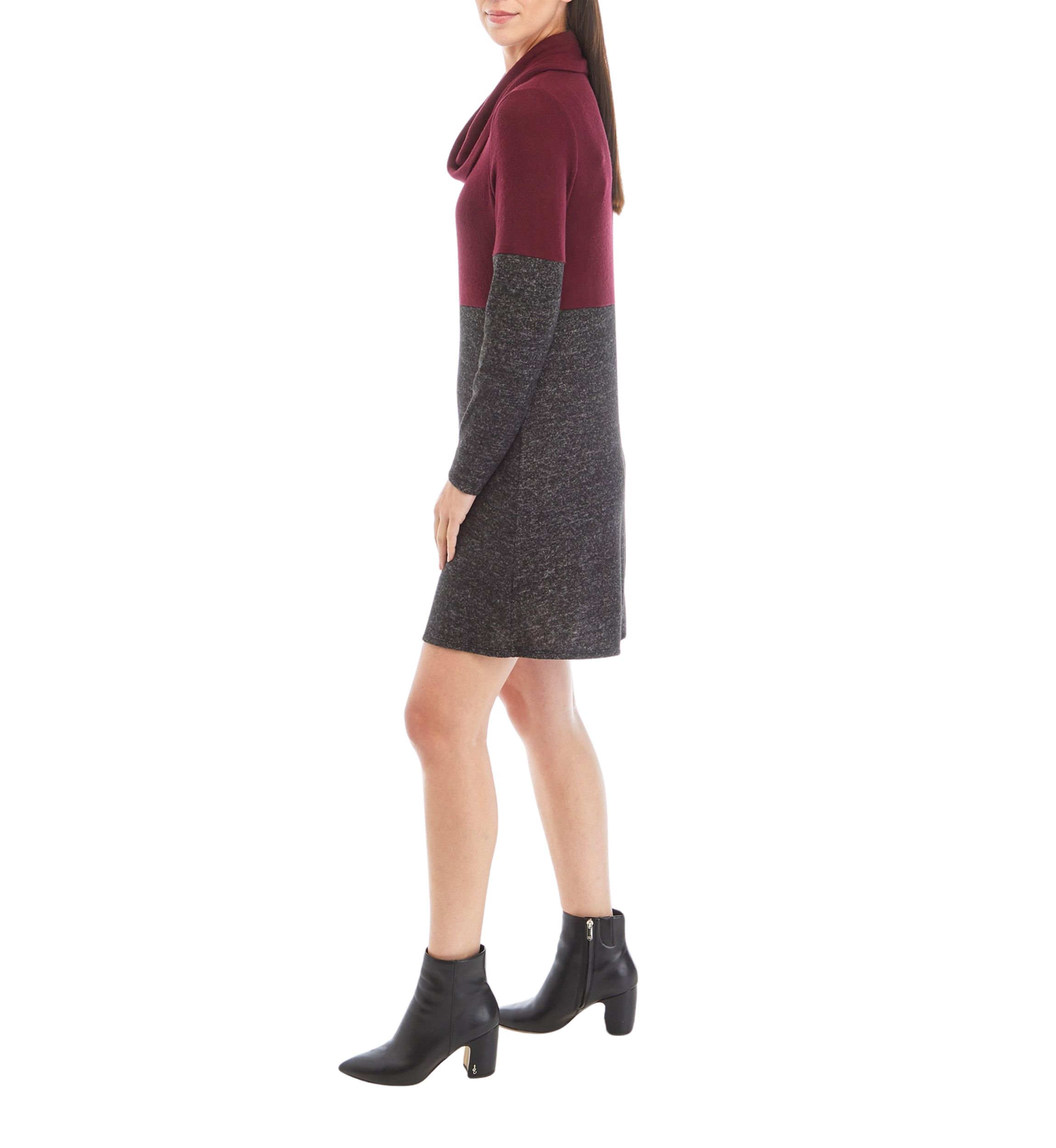 Womens Long Sleeve Cozy Scarf A-Line Color Block Dress
