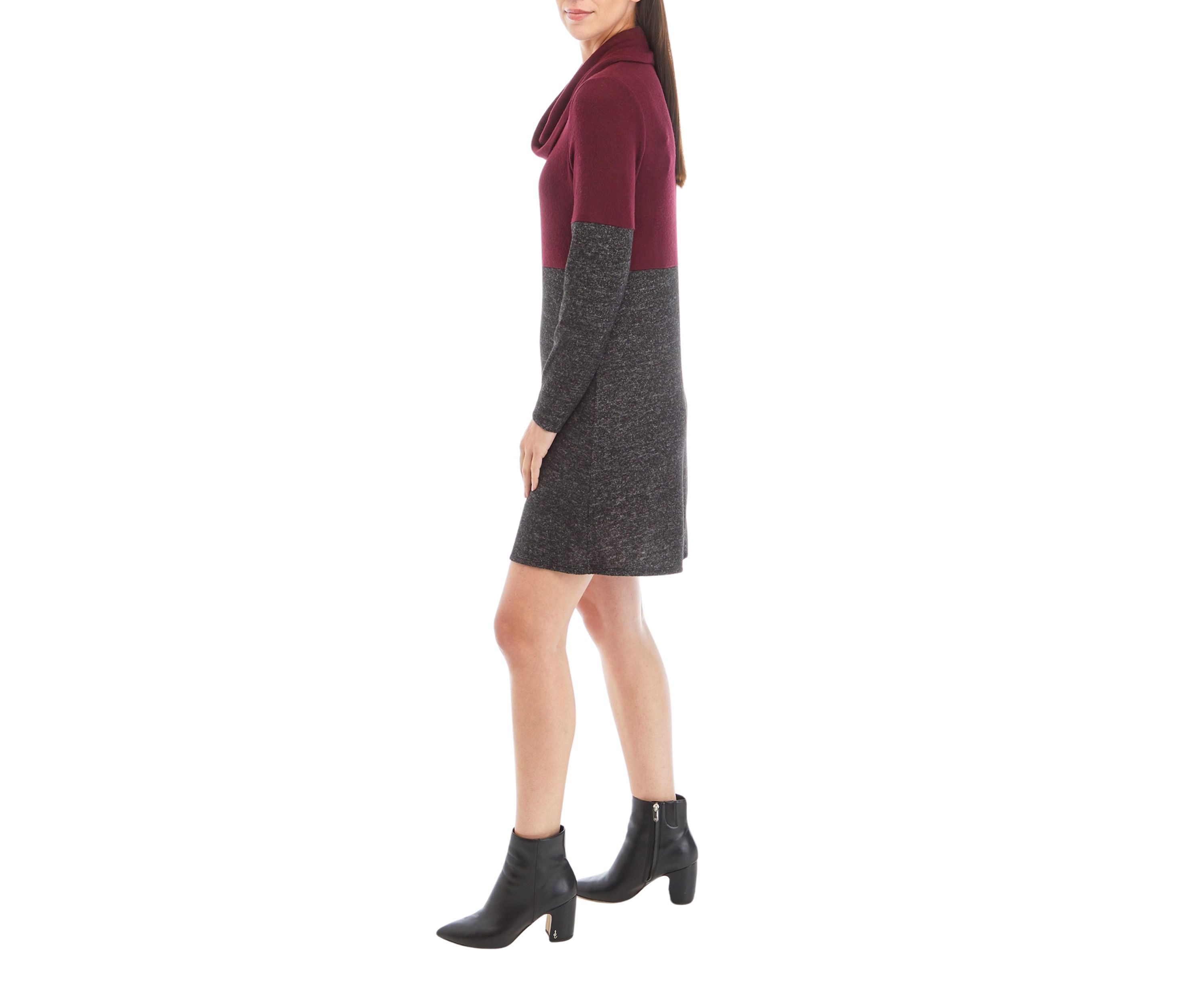 Womens Long Sleeve Cozy Scarf A-Line Color Block Dress