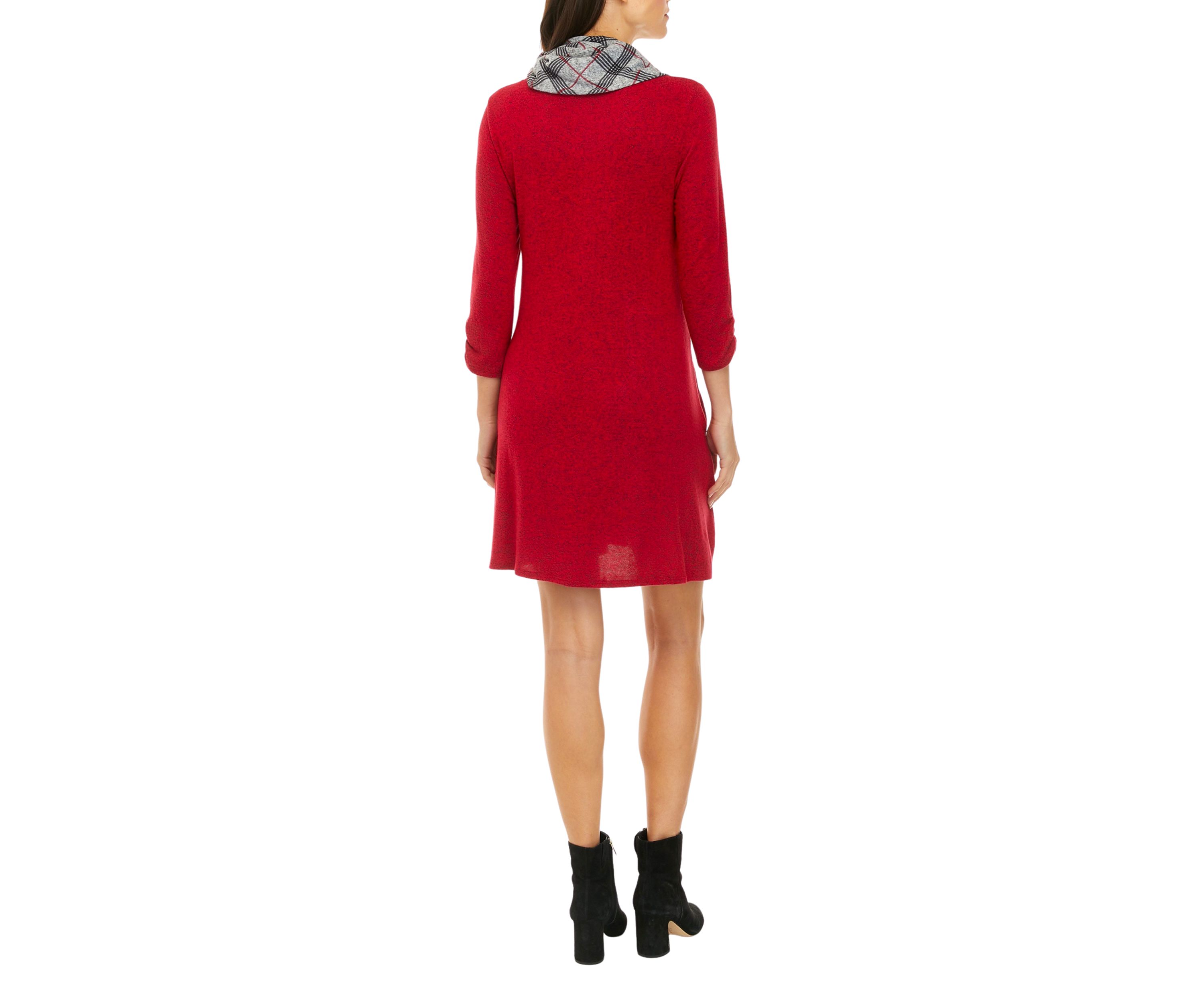 Womens 3/4 Sleeve Cozy A-Line Dress with Removable Scarf