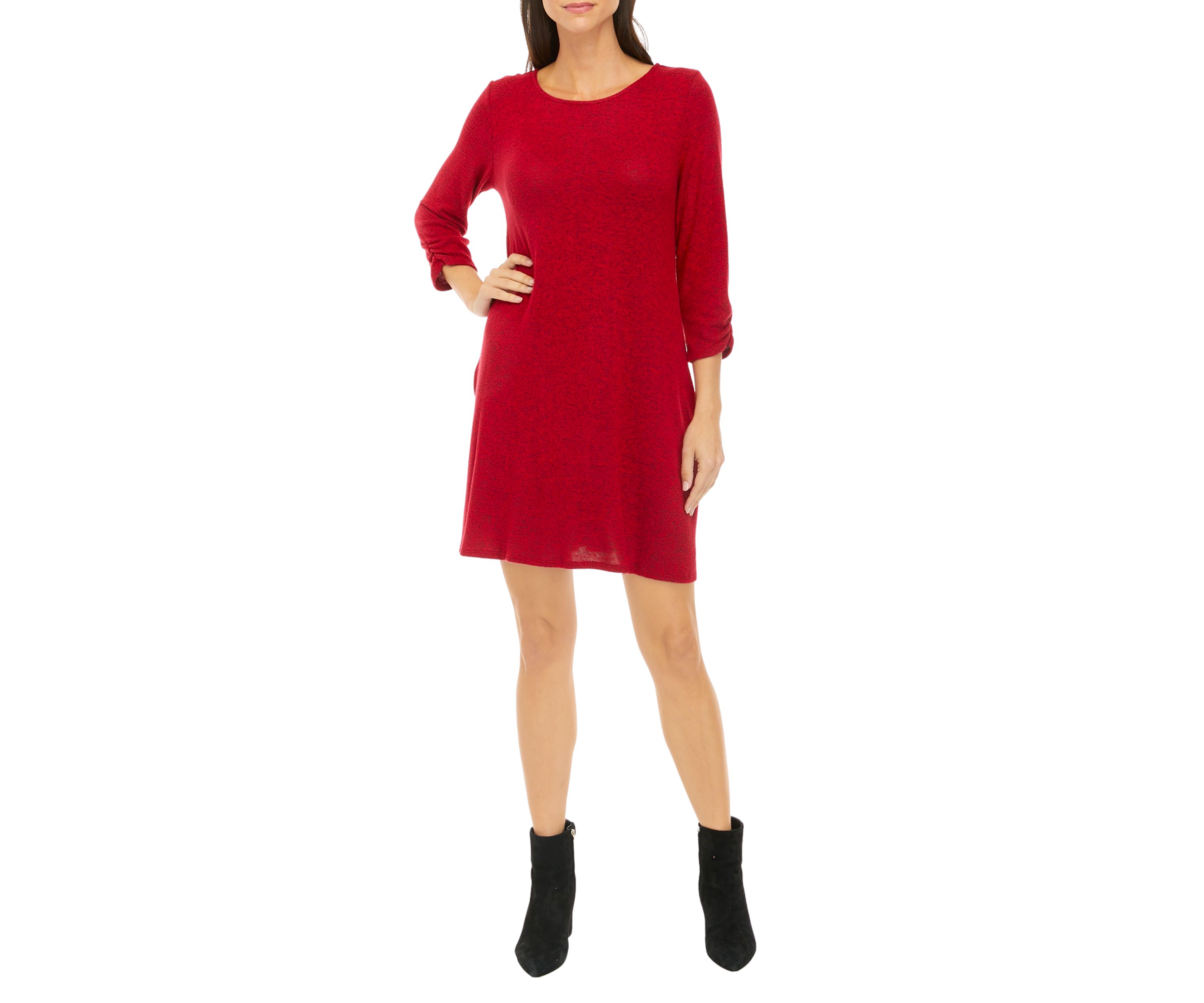 Womens 3/4 Sleeve Cozy A-Line Dress with Removable Scarf
