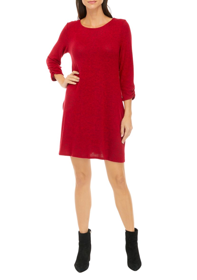Womens 3/4 Sleeve Cozy A-Line Dress with Removable Scarf