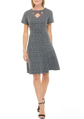 AGB Women's Short Sleeve Cutout Knit Fit and Flare Dress | belk