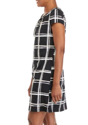 Women's Cap Sleeve Windowpane Print Shift Dress