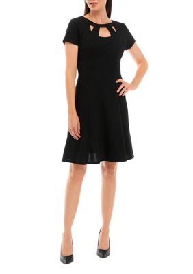 Women's Short Sleeve Scuba Crepe Cut Out Fit and Flare Dress
