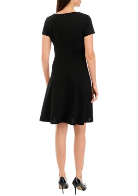 Women's Short Sleeve Scuba Crepe Cut Out Fit and Flare Dress