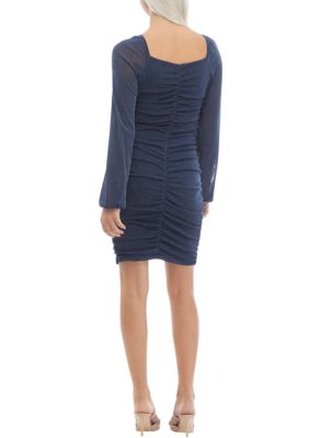 Women's Long Sleeve Solid Ruched Sheath Dress