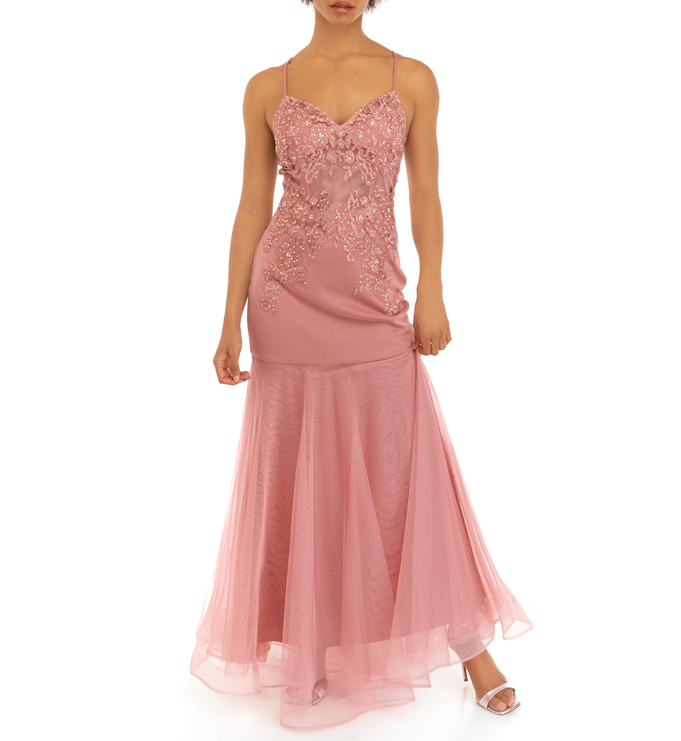 Womens Sweetheart Neck Illusion Embroidered Corset Mermaid Gown