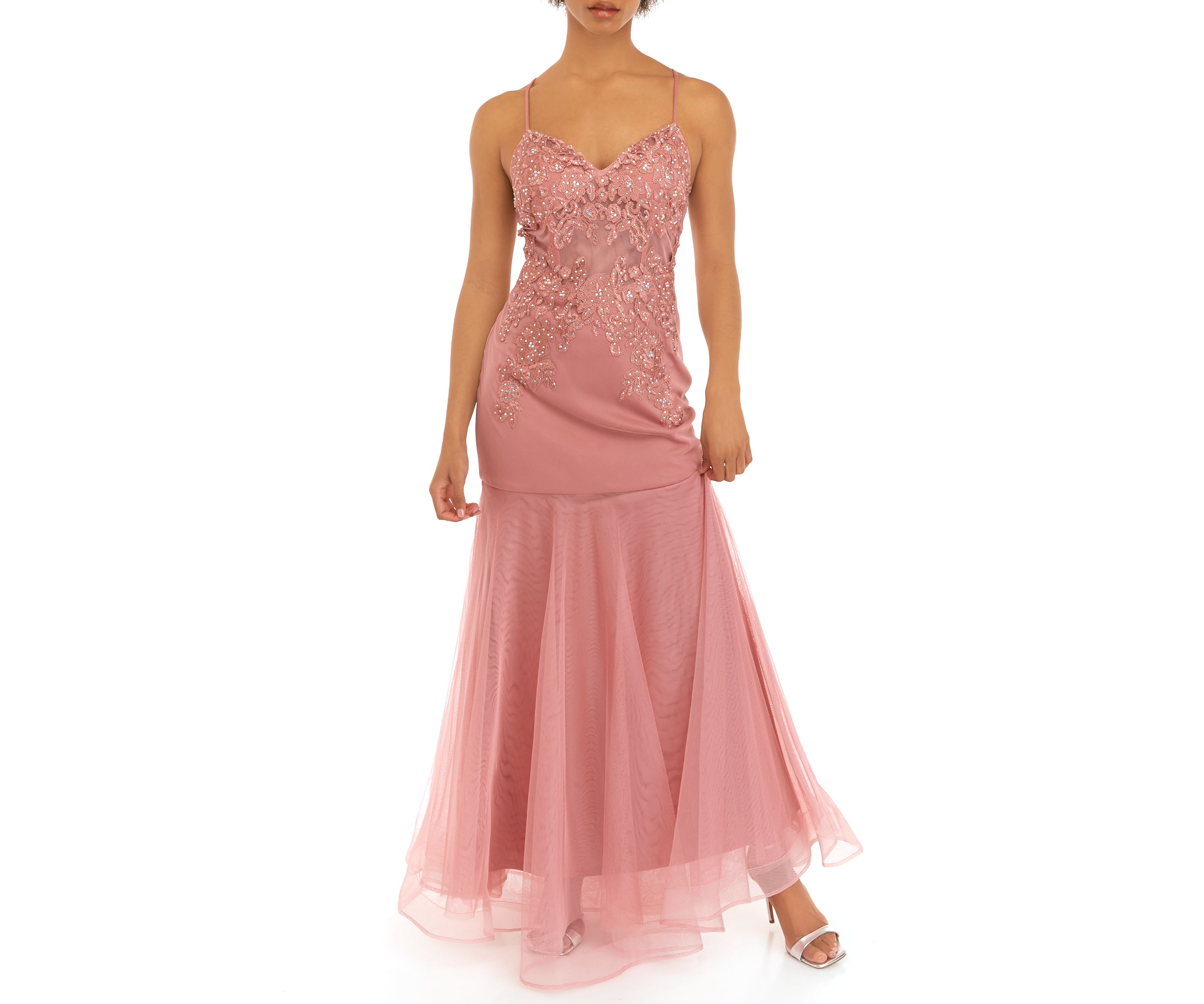Womens Sweetheart Neck Illusion Embroidered Corset Mermaid Gown