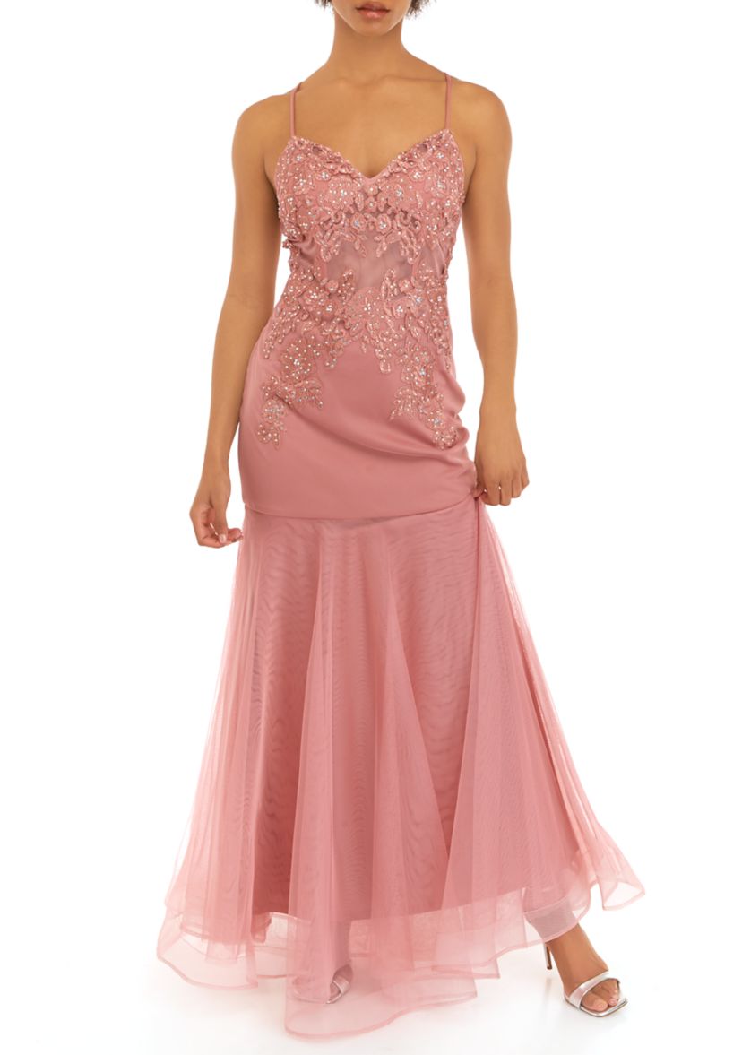 Womens Sweetheart Neck Illusion Embroidered Corset Mermaid Gown