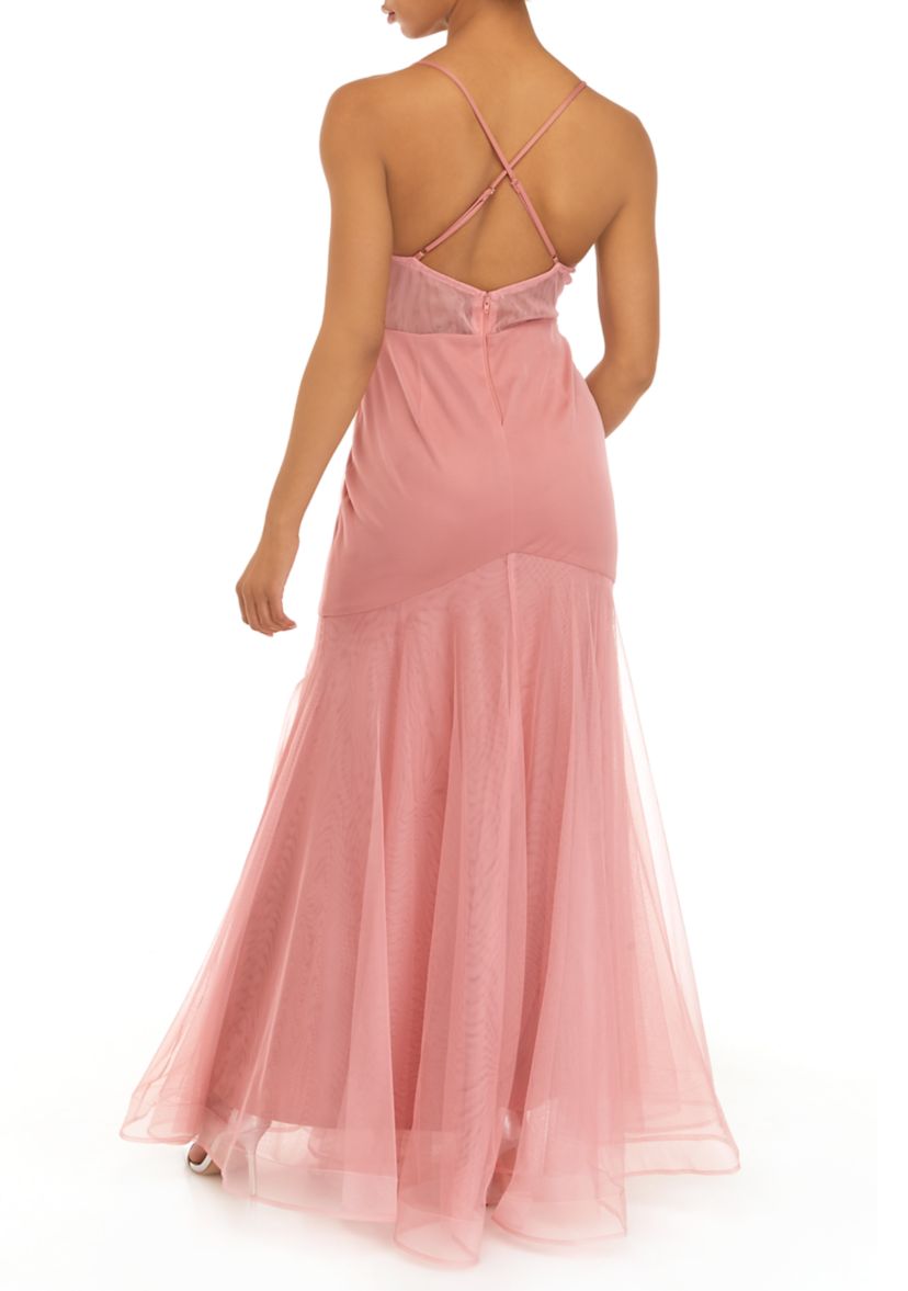 Womens Sweetheart Neck Illusion Embroidered Corset Mermaid Gown