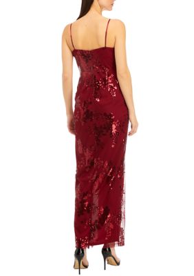 Women's Spaghetti Strap V-Neck Embroidered Mesh Slim Gown