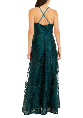 Women's Spaghetti Strap V-Neck Embroidered Ballgown