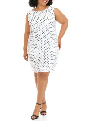 Plus Sleeveless Polka Dot Sheath Dress