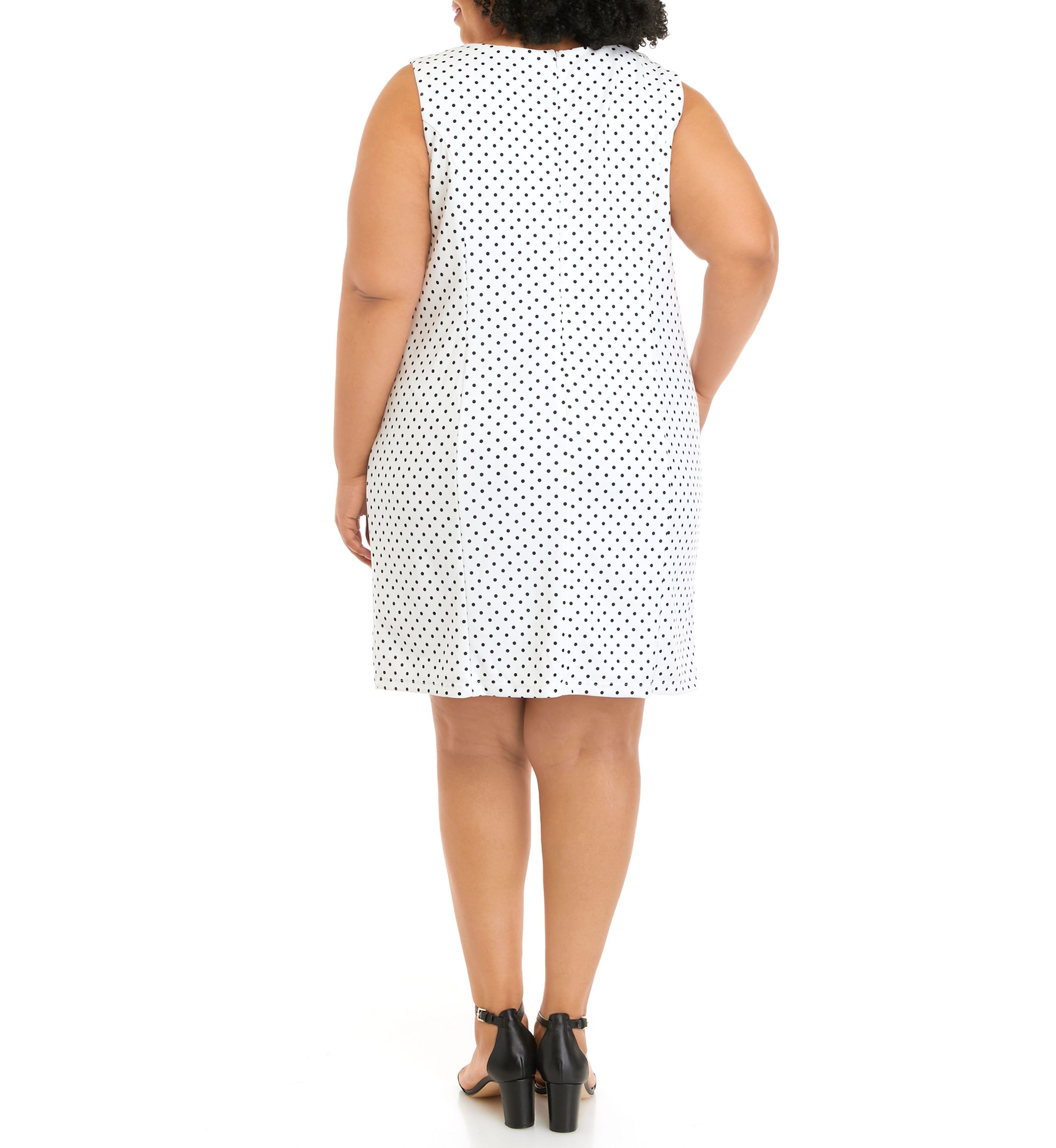 Plus Size Sleeveless Polka Dot Sheath Dress