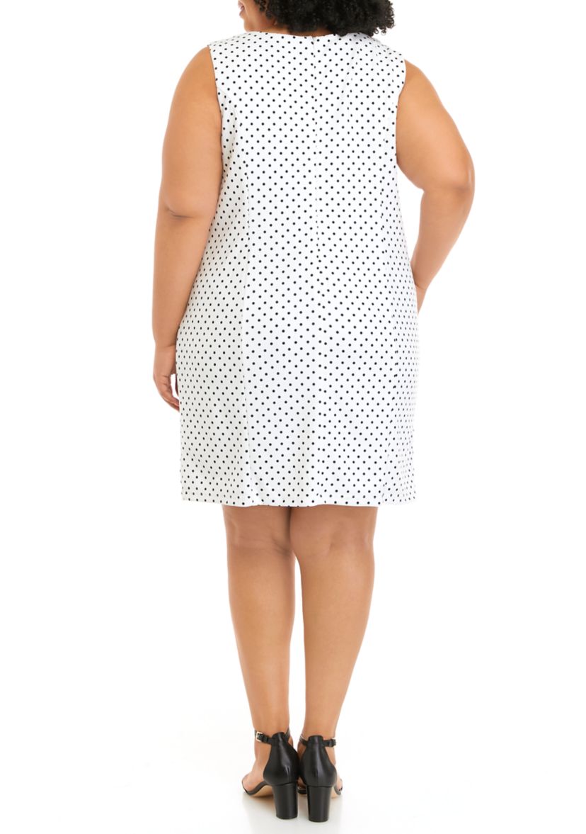 Plus Size Sleeveless Polka Dot Sheath Dress