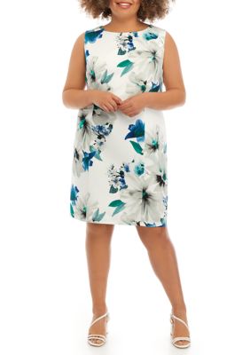 Plus Sleeveless Floral Printed  Scuba Crepe Sheath Dress