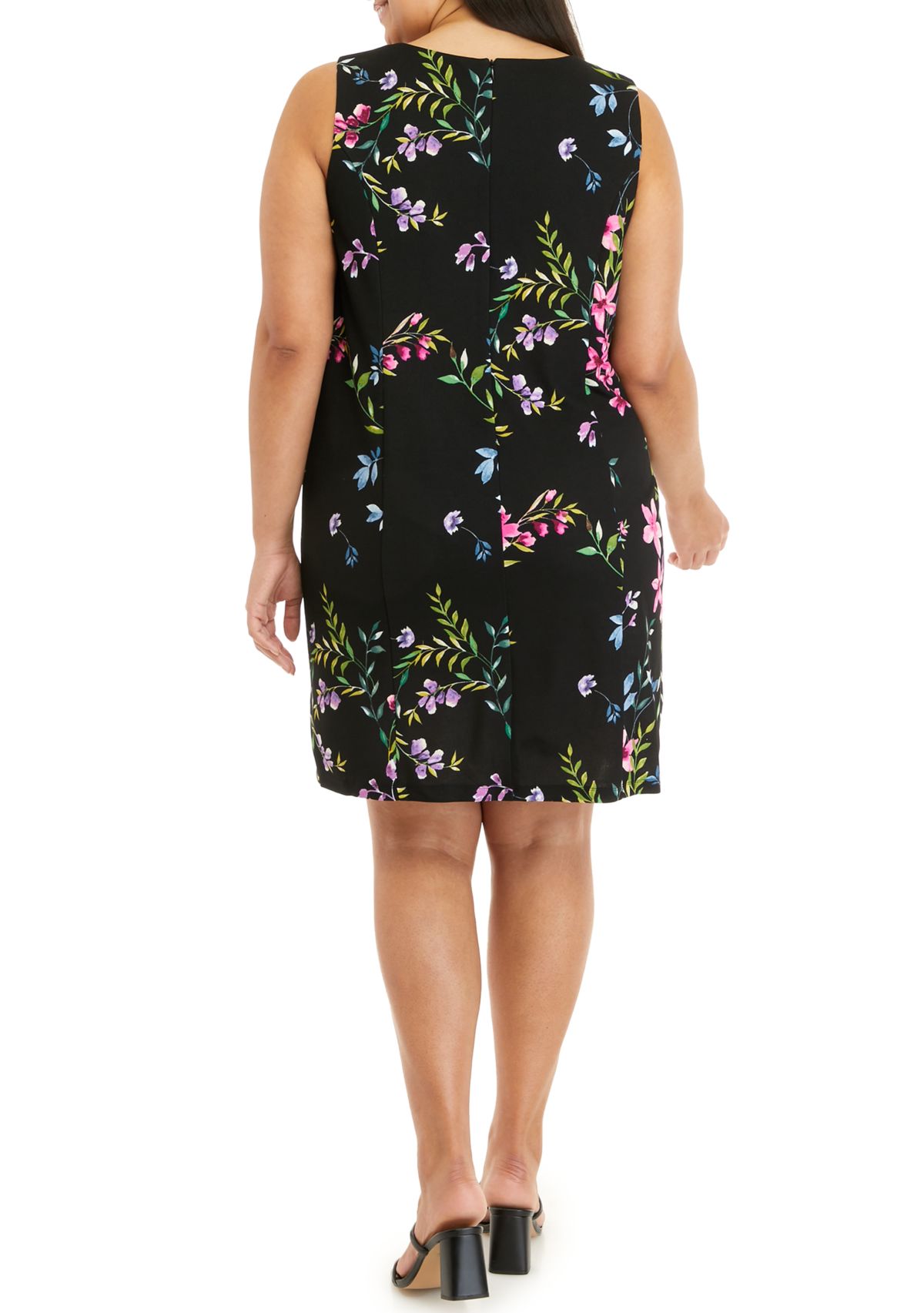   Plus Size Sleeveless Floral Scuba Crepe Sheath Dress 