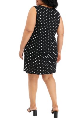 Flounce Hem Ponte Shift Dress - Dot Stripe