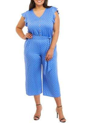 Plus Short Flutter Sleeve Dot Jumpsuit