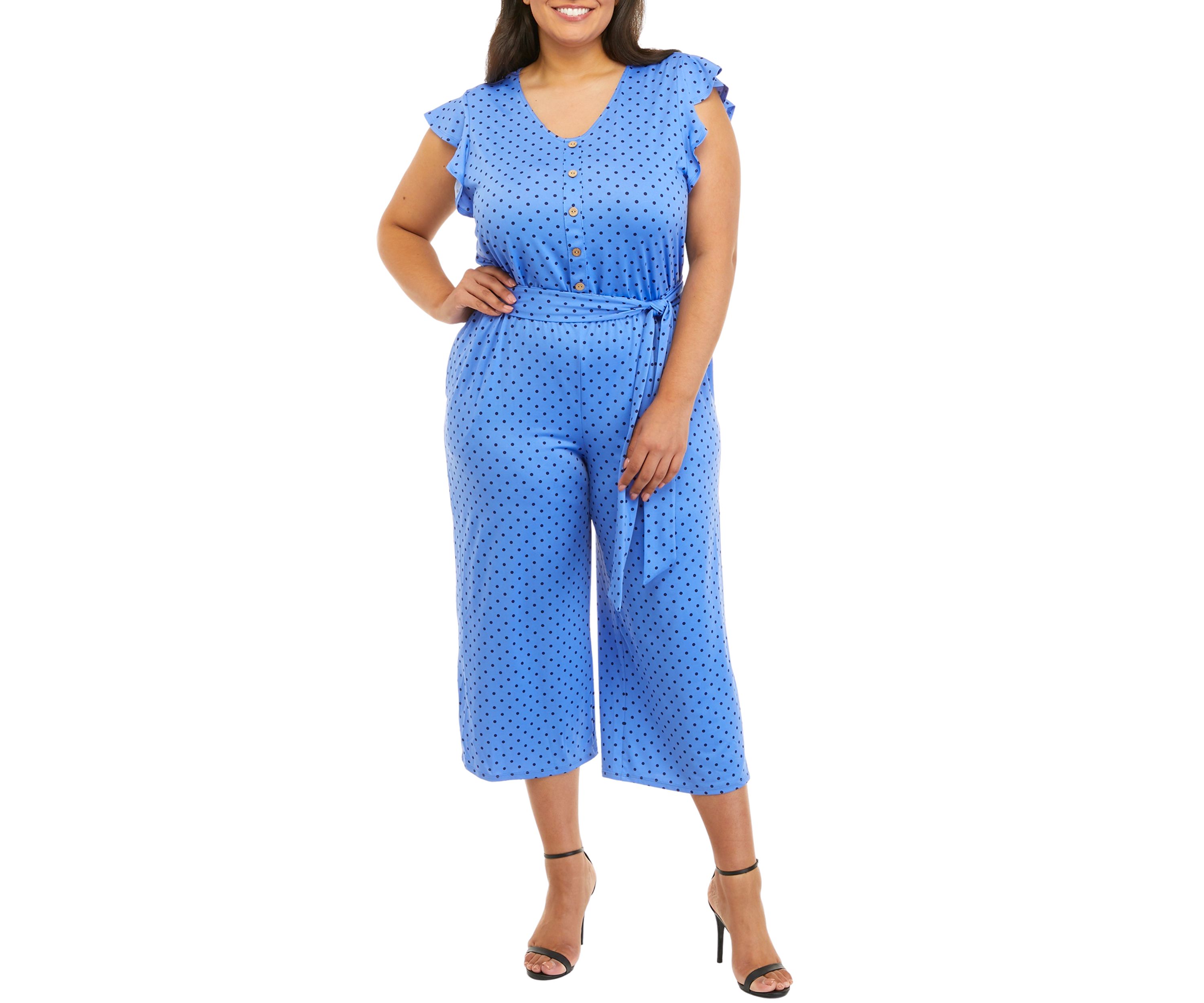 Plus Size Short Flutter Sleeve Dot Jumpsuit 
