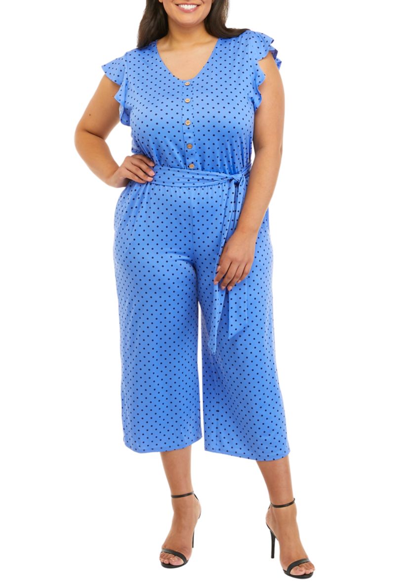 Plus Size Short Flutter Sleeve Dot Jumpsuit 