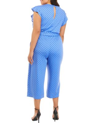 Plus Short Flutter Sleeve Dot Jumpsuit