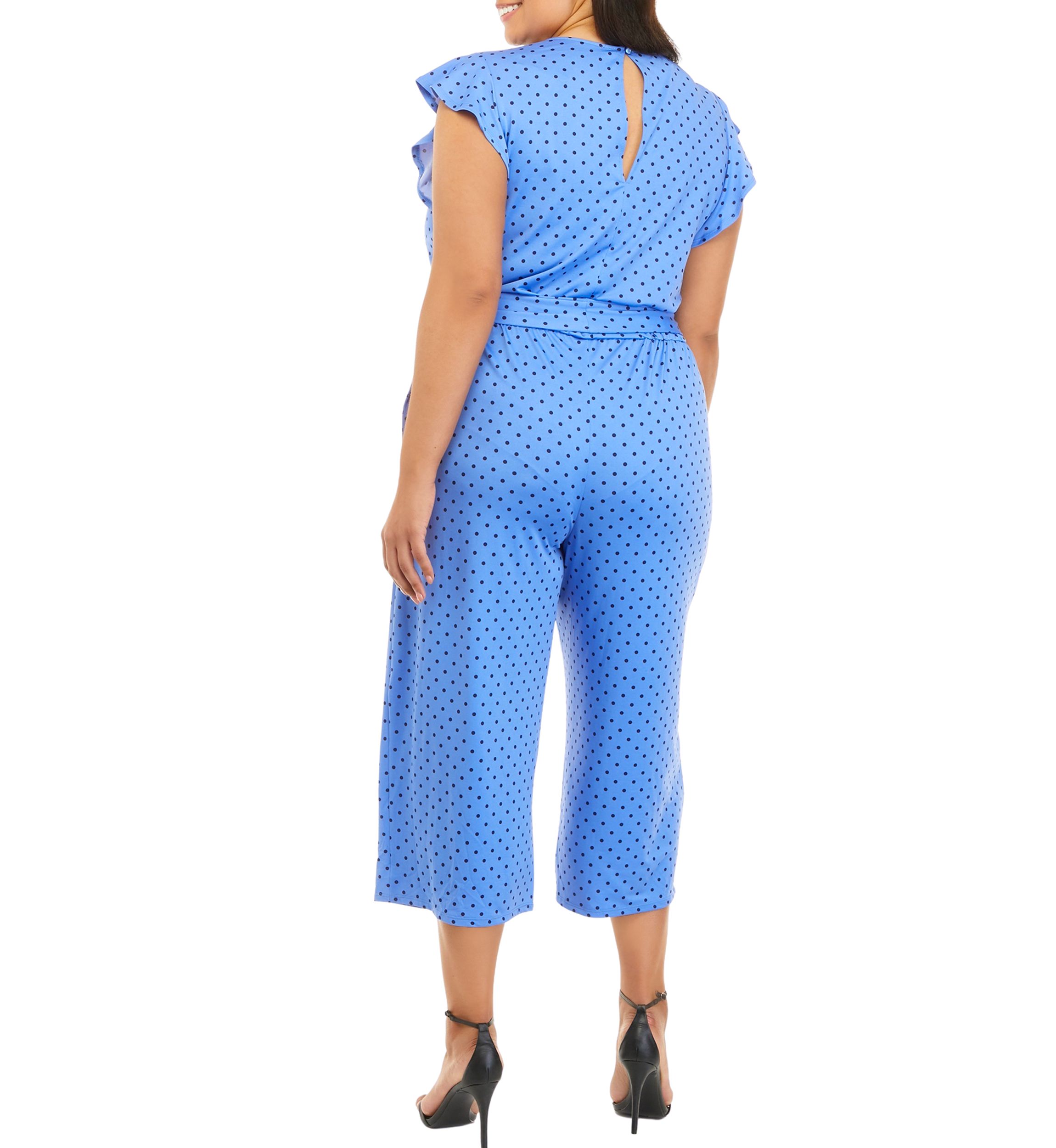 Plus Size Short Flutter Sleeve Dot Jumpsuit 