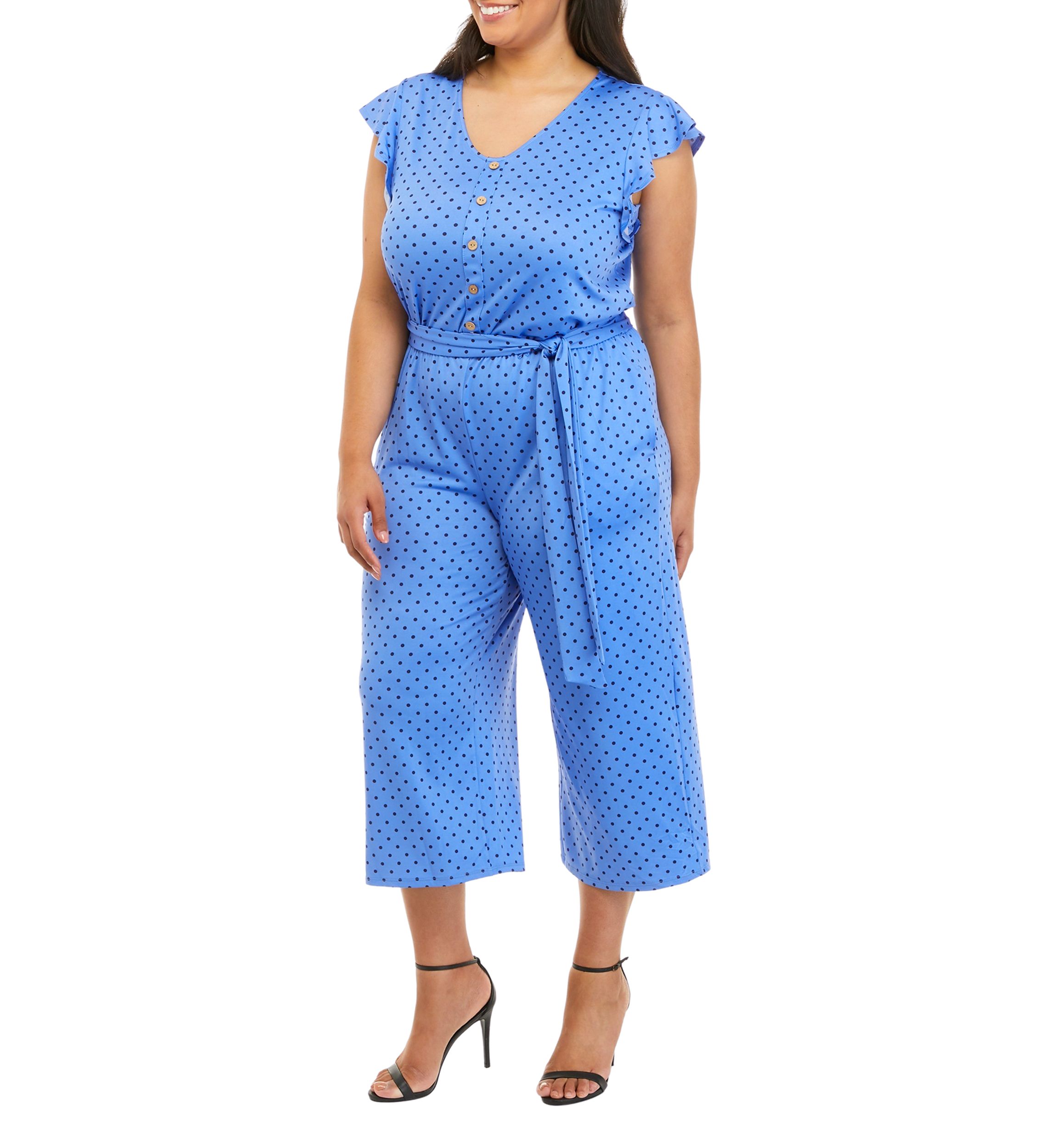 Plus Size Short Flutter Sleeve Dot Jumpsuit 