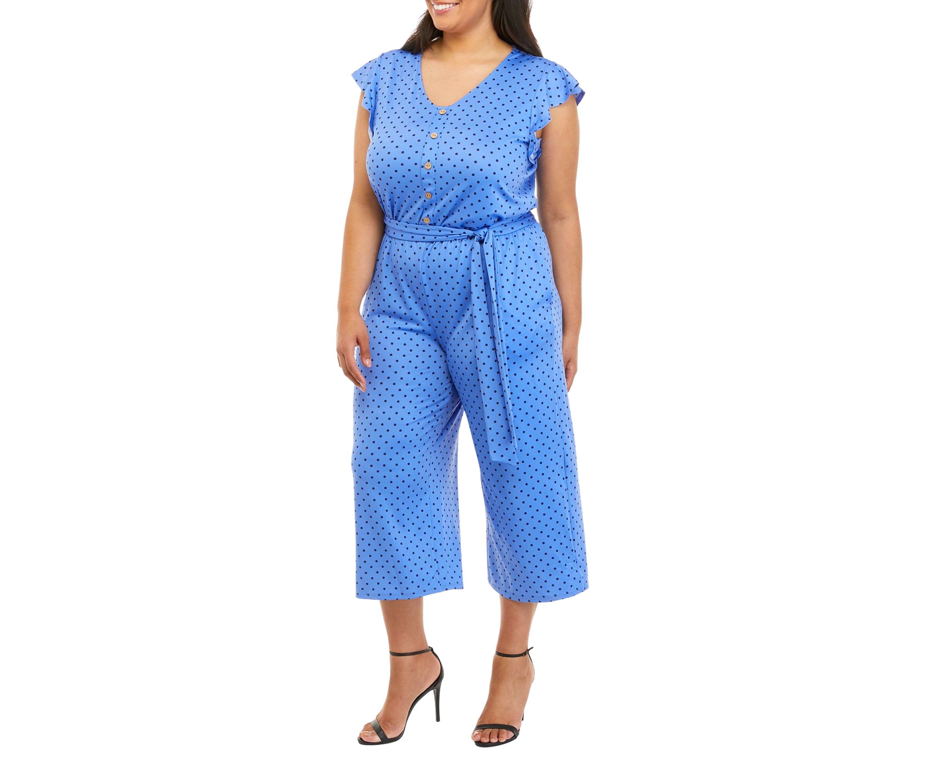Plus Size Short Flutter Sleeve Dot Jumpsuit 