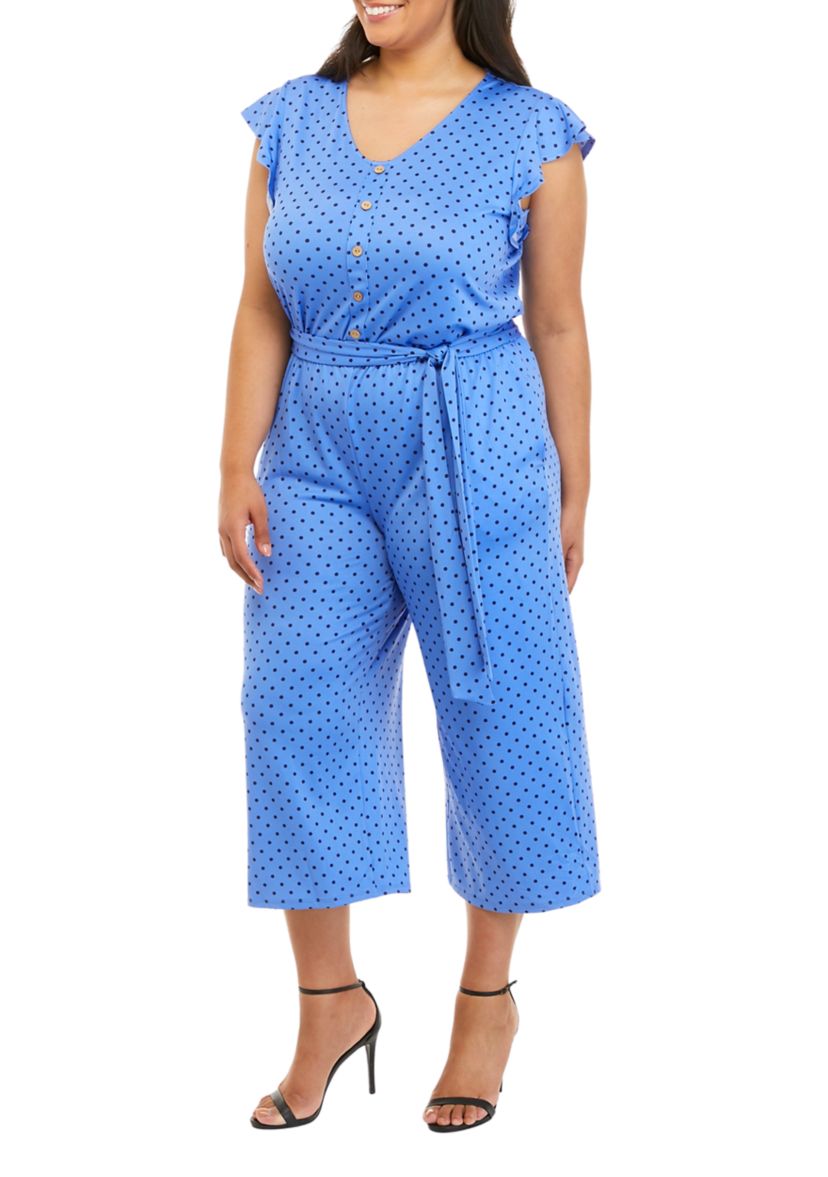 Plus Size Short Flutter Sleeve Dot Jumpsuit 