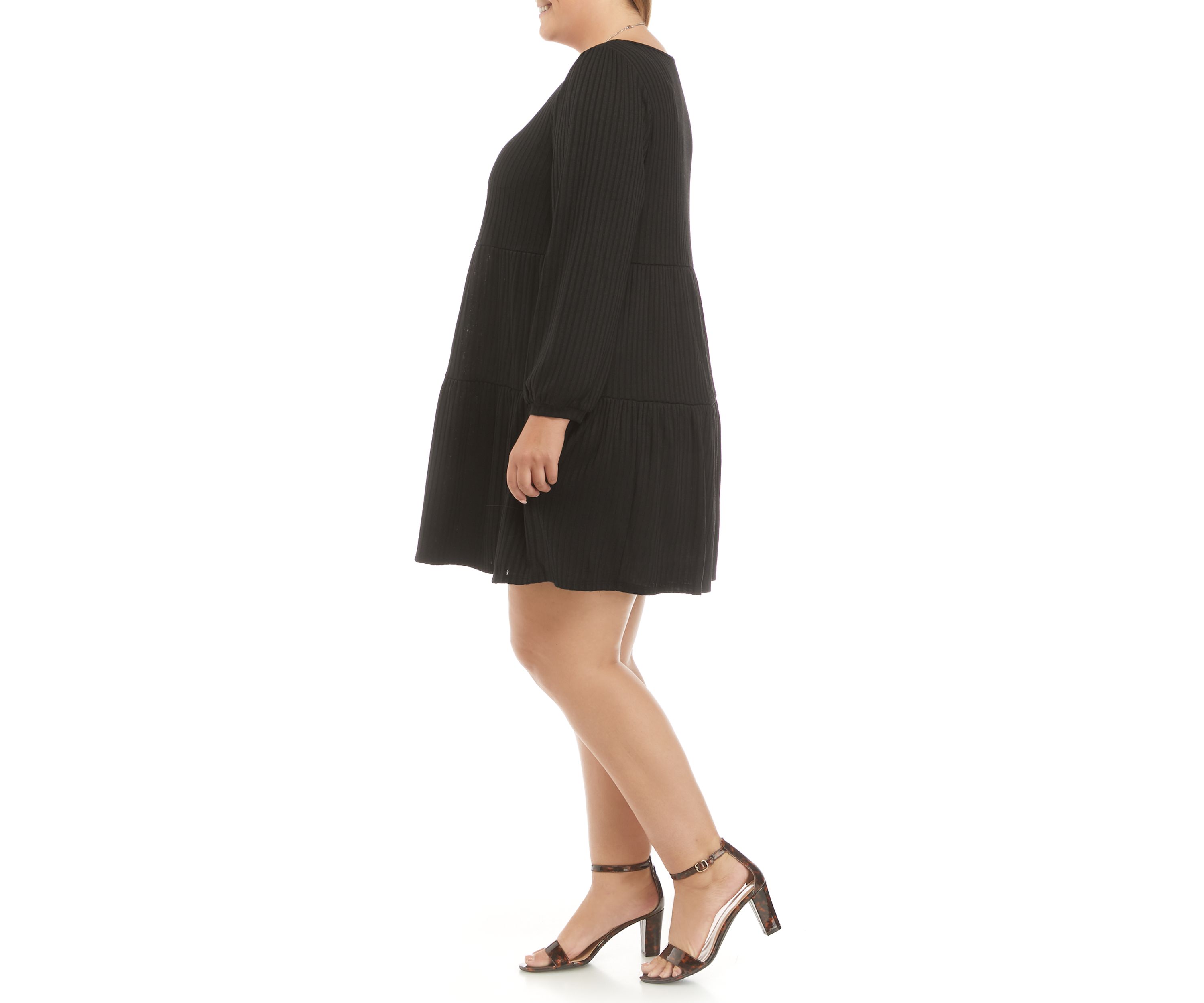 Plus Size Long Puff Sleeve Tiered Baby Doll Swing Dress