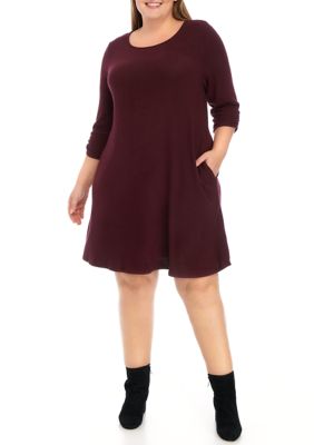 Plus Long Sleeve Removable Scarf Cozy A-Line Dress