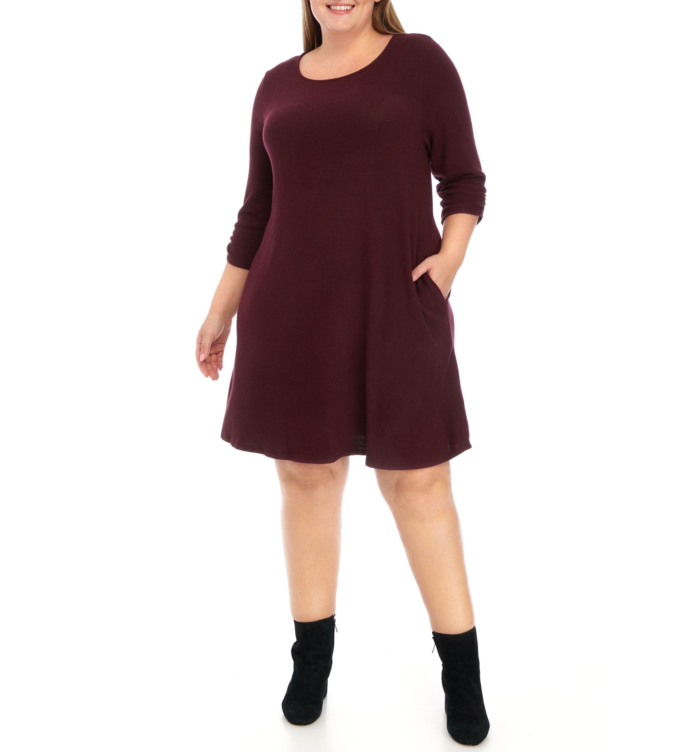 Plus Size Long Sleeve Removable Scarf Cozy A-Line Dress