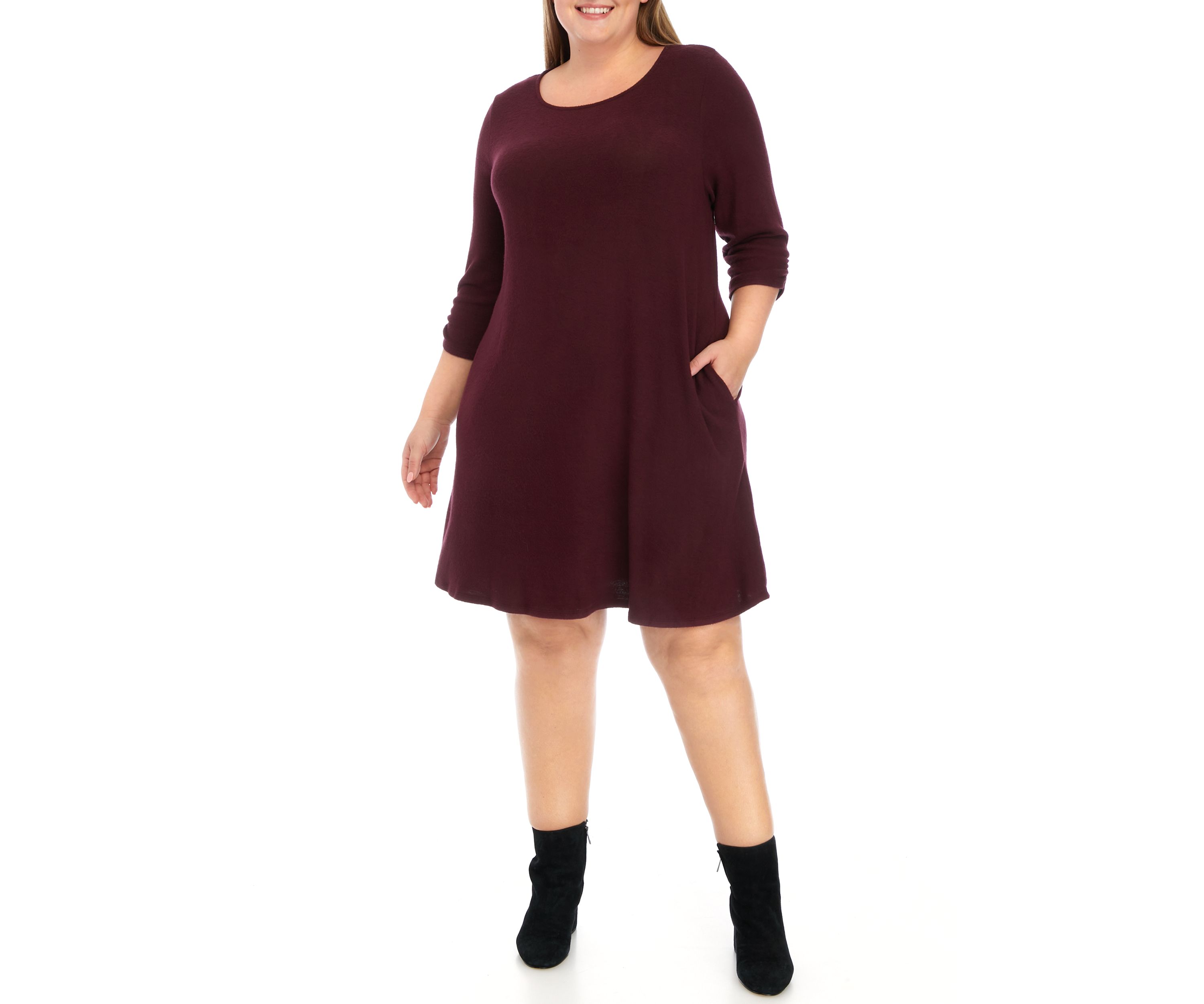 Plus Size Long Sleeve Removable Scarf Cozy A-Line Dress