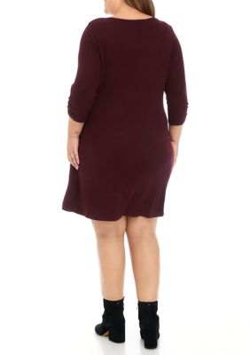 Plus Long Sleeve Removable Scarf Cozy A-Line Dress