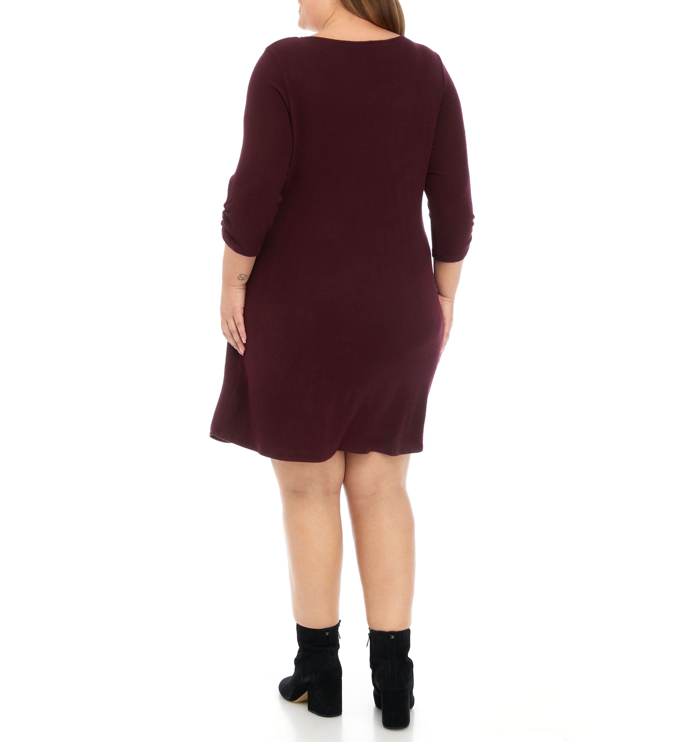 Plus Size Long Sleeve Removable Scarf Cozy A-Line Dress