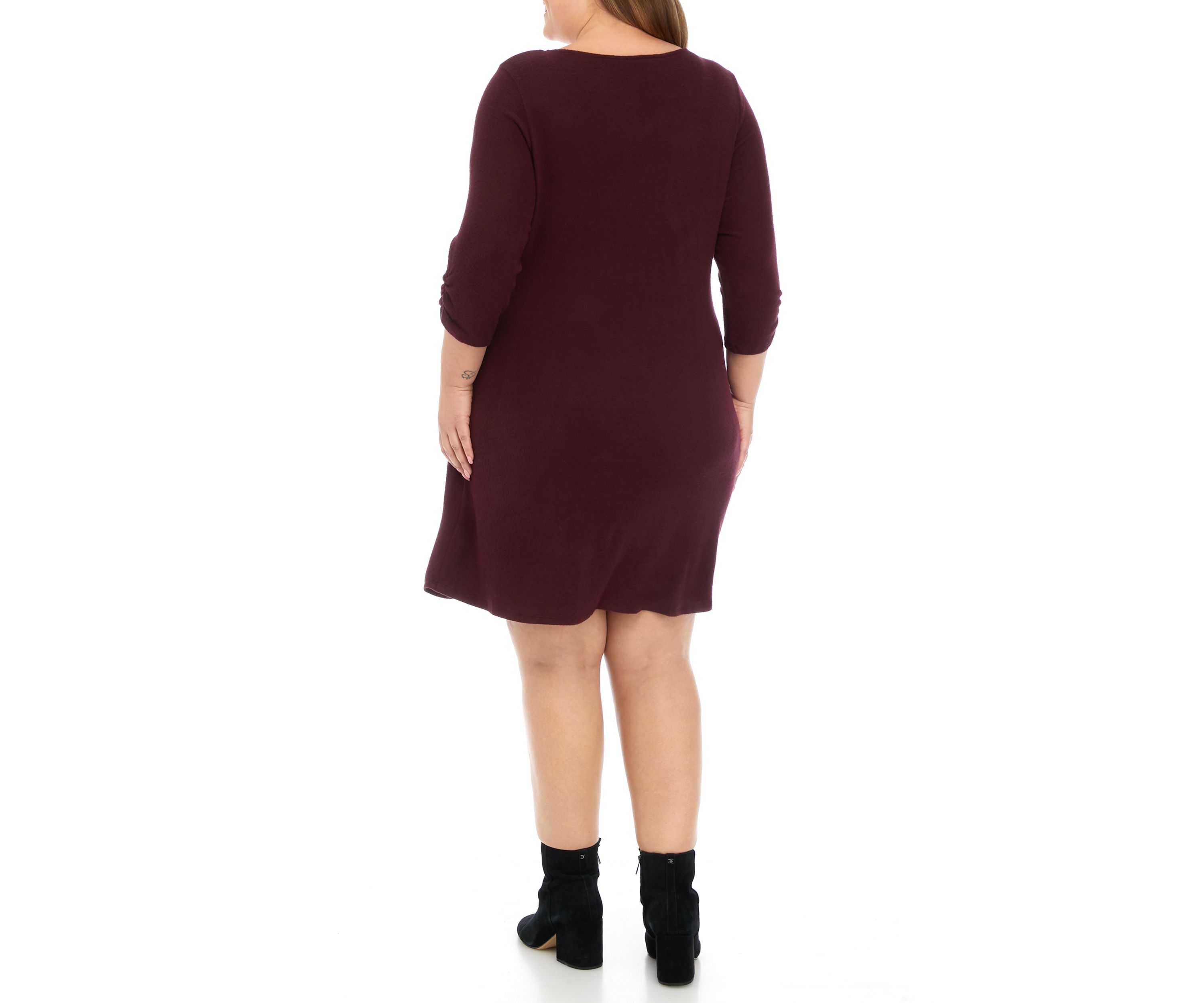 Plus Size Long Sleeve Removable Scarf Cozy A-Line Dress