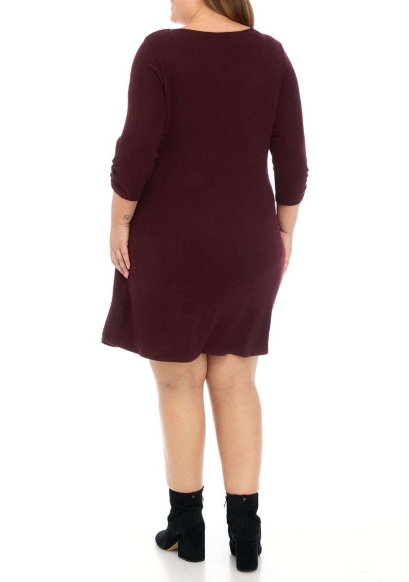 Plus Size Long Sleeve Removable Scarf Cozy A-Line Dress