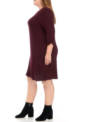 Plus Long Sleeve Removable Scarf Cozy A-Line Dress