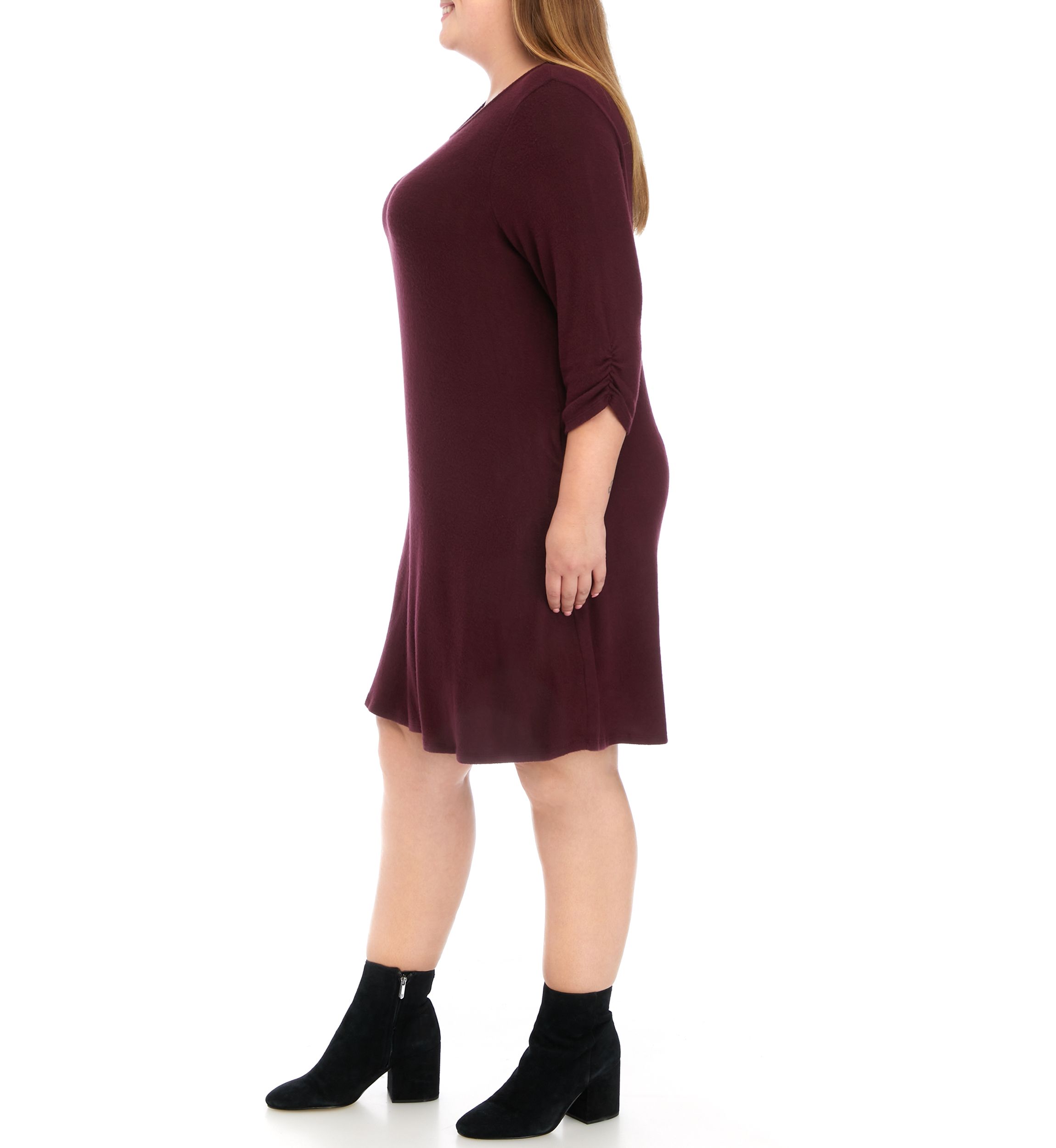 Plus Size Long Sleeve Removable Scarf Cozy A-Line Dress