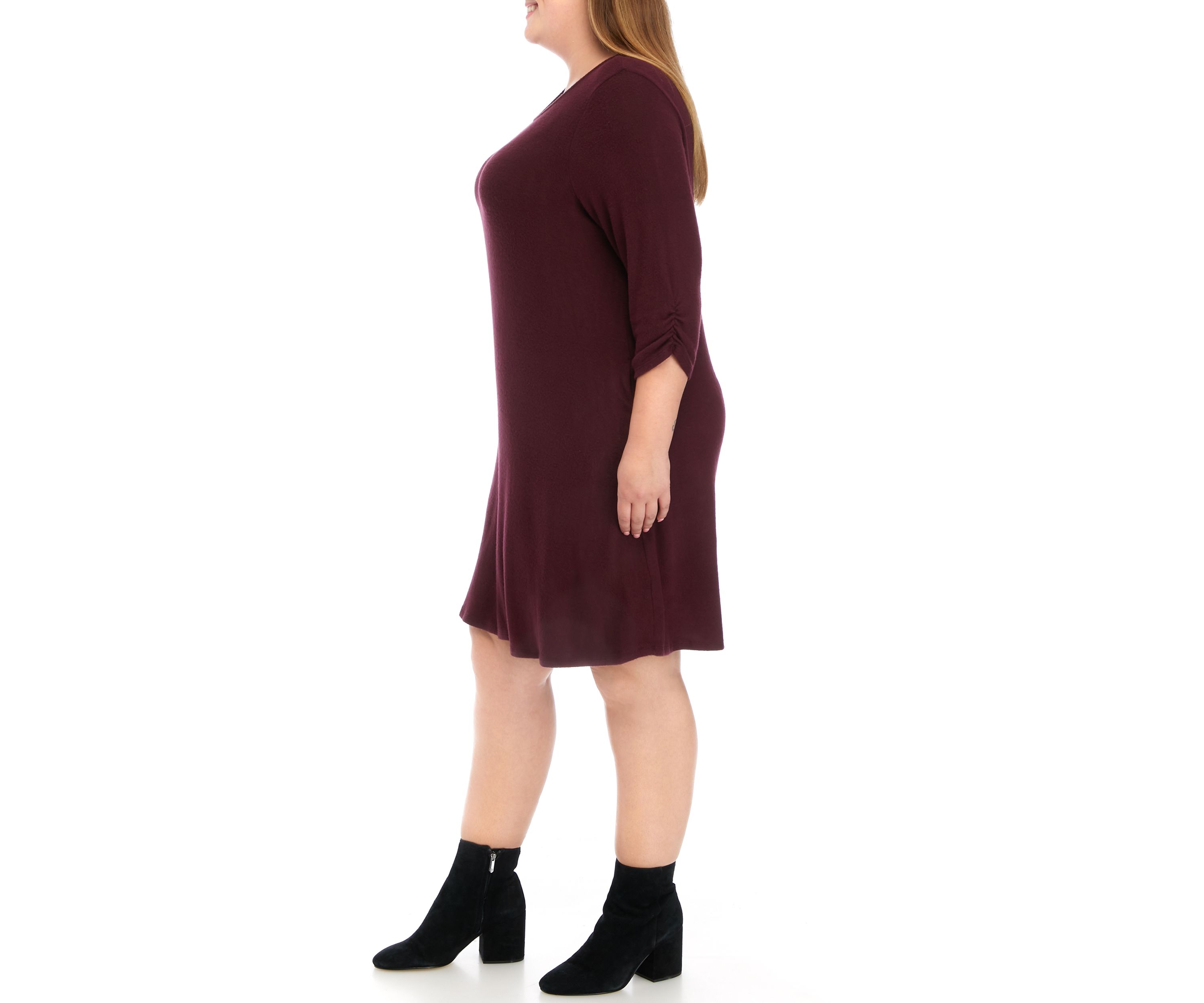 Plus Size Long Sleeve Removable Scarf Cozy A-Line Dress