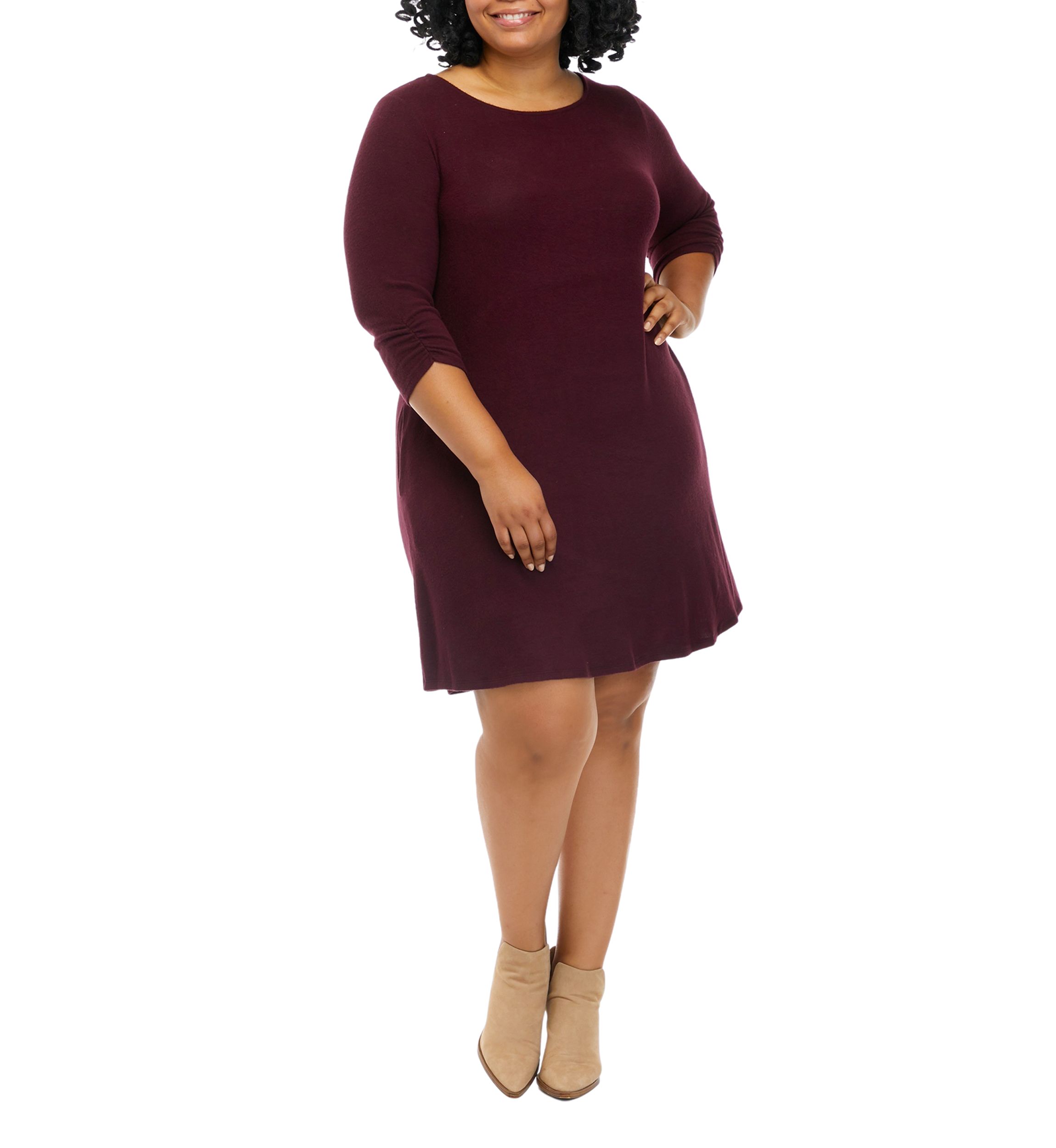 Plus Size Long Sleeve Removable Scarf Cozy A-Line Dress