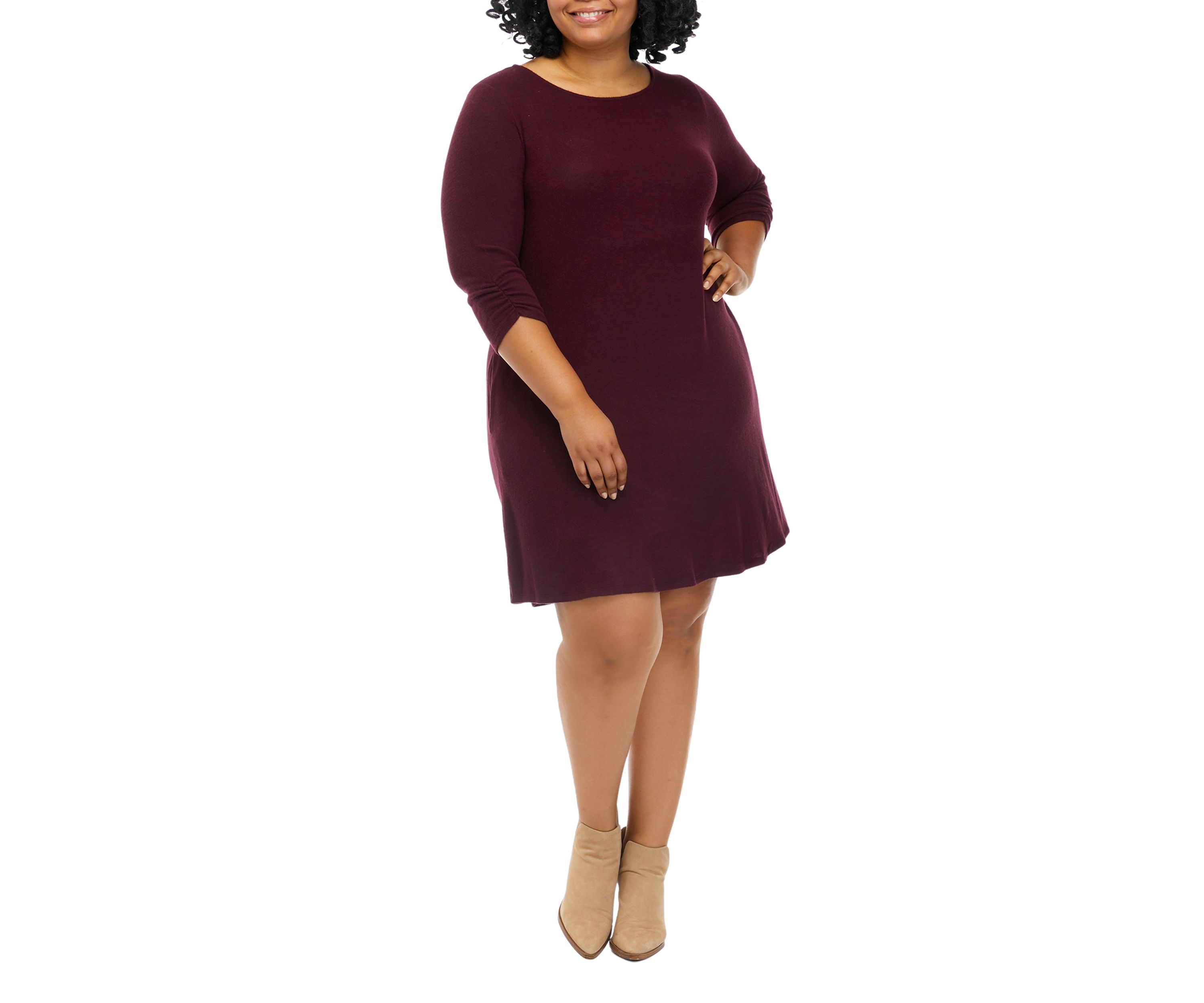 Plus Size Long Sleeve Removable Scarf Cozy A-Line Dress
