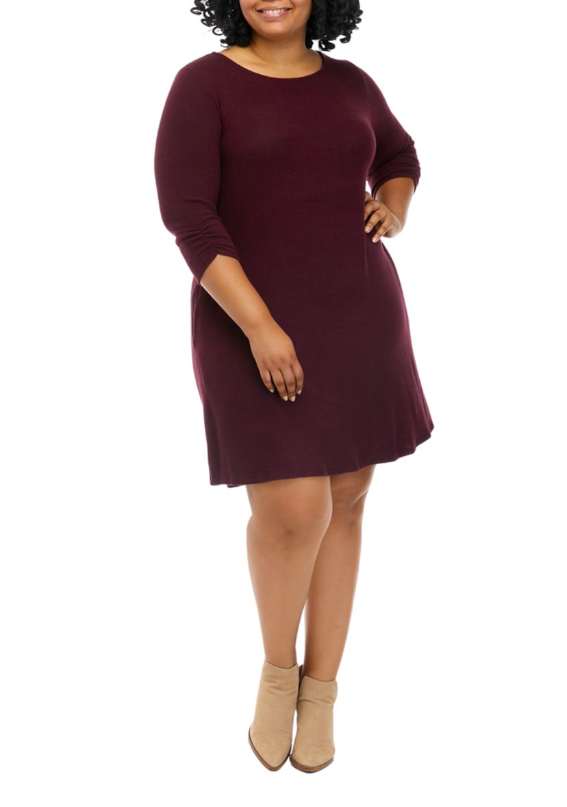 Plus Size Long Sleeve Removable Scarf Cozy A-Line Dress